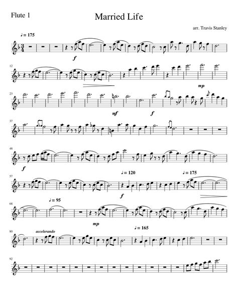 Married Life Flute 1 of 3 Free Flute Sheet Music, Free Violin Sheet Music, Sheet Music With Letters, Free Printable Sheet Music, Trumpet Sheet Music, Clarinet Sheet Music, Saxophone Music, Saxophone Sheet Music, Band Jokes