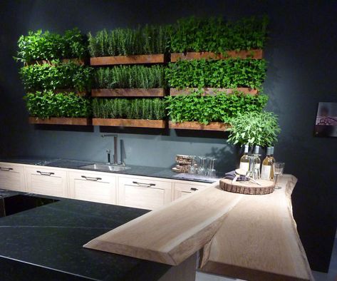 Herb Garden Kitchen Wall Kitchen Garden Plants, Vertical Herb Gardens, Herb Garden Wall, Artificial Grass Wall, Green Kitchen Decor, Herb Wall, Herb Garden In Kitchen, Green Interior Design, Kitchen Herbs