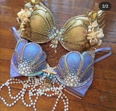 Mermaid Bra Diy, Karneval Diy, Diy Mermaid, Mermaid Bra, Mermaid Top, Diy Bra, Mermaid Halloween, Rave Costumes, Mermaid Crown