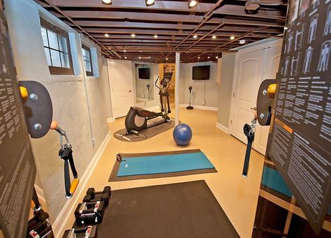 Basement home gym and yoga studio Basement Home Gym, Finished Basement Designs, Basement Remodeling Diy, Low Ceiling Basement, Basement Layout, Basement Gym, Modern Basement, Best Home Gym, Basement Makeover