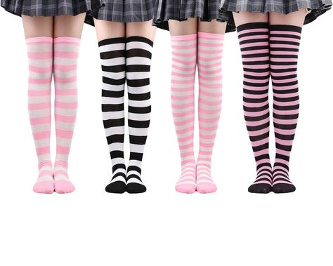 Striped thigh high socks