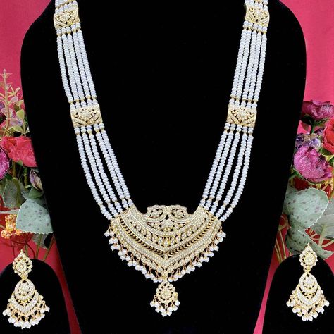 RudraDhan on Instagram: “INR 31,500 HR 007 Available now at www.rudradhan.com A traditional and intricately handcrafted rani haar made in gold plated 92.5 silver…” Rani Haar Long Necklaces, Pearl Rani Haar, 22k Gold Jewelry Necklaces, Hyderabadi Jewelry, Rajputi Jewellery, Rani Haar, Silver Necklace Set, Choker Style Necklace, Pearl Necklace Set