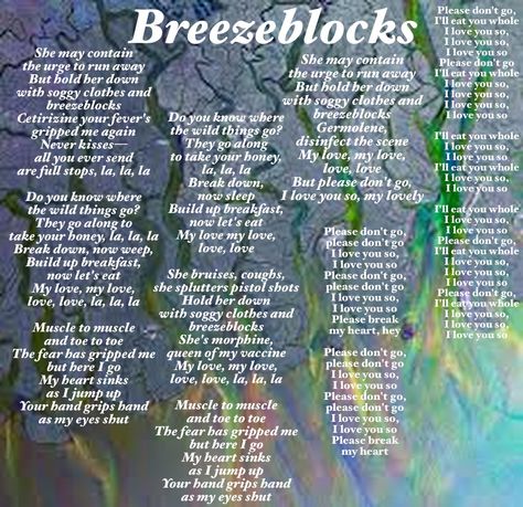 Breezeblocks-Alt-J Lyrics and Background arranged by Nikisha Zechiel Breezeblocks Alt J Tattoo, Alt J Aesthetic, Breezeblocks Alt J, Alt J Lyrics, Lyric Aesthetic, J Words, I Just Miss You, Tru Love, Please Dont Go