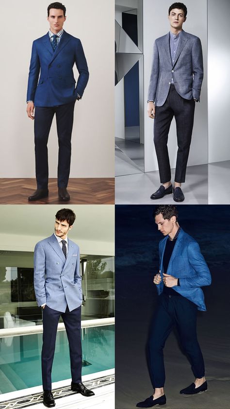 Men's tonal blue jackets and trousers separates combinations Different Pants, Business Casual Men Work, Mens Tailored Suits, Work Interview, Men Inspiration, Mens Fashion Business Casual, Trendy Boy Outfits, Outfit Work, Outfit Street