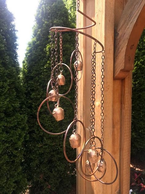 Copper Wind Spinners, Hanging Yard Art, Wind Chimes Homemade, Suncatcher Diy, Metal Wind Spinners, Diy Wind Chimes, Gardening Gift, Copper Art, Metal Garden Art