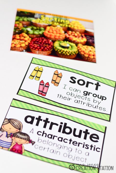 Sorting Activities for Preschool, Pre-k and Kindergarten | MJCS Sorting Kindergarten, Kinder Math Centers, Math Sort, Beginning Math, Math Word Walls, Describing Words, Mrs Jones, Simple Science, Math Blocks