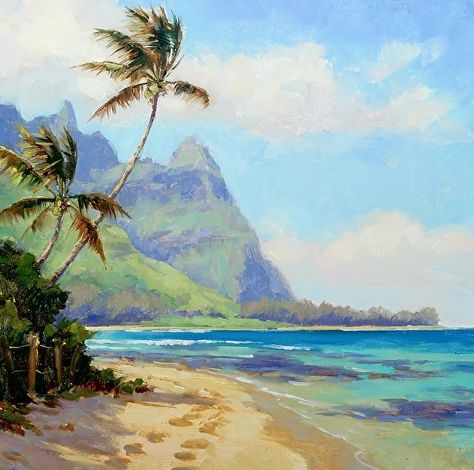 Walk in Paradise by Jenifer Prince Oil ~  x Jenifer Prince, Hawaii Painting, Tropical Painting, Hawaii Art, Hawaiian Art, Canvas For Beginners, Landscape Art Painting, Island Art, Watercolor Landscape Paintings