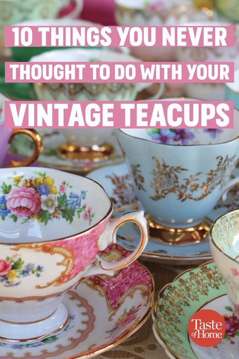 Tea Cup Decor, Tea Cups Diy, Coffee Cup Crafts, Tea Cup Display, Cup And Saucer Crafts, Tea Cup Art, Teacup Gardens, Teacup Crafts, China Crafts