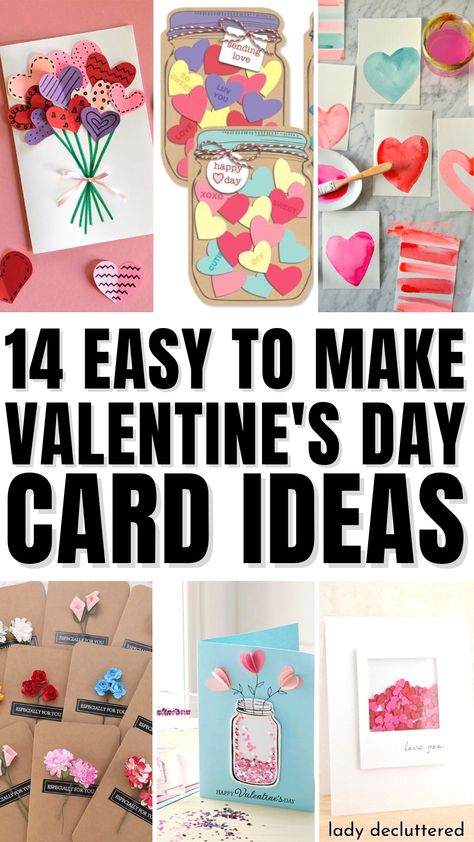 14 Easy to Make Valentine's Day Card Ideas Easy Paper Crafts For Kids, How To Make Cards, Valentines Diy Kids, Valentines Day Cards Diy, Kids Craft Ideas, Mug Ideas, Template Craft, Diy Valentines Day Wreath, Diy Greeting Cards