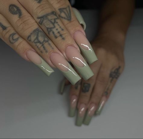 Sage Green Nails, Green Herbs, Green Acrylic Nails, Milky Nails, French Tip Acrylic Nails, Casual Nails, French Acrylic Nails, Long Acrylic Nails Coffin, Bling Acrylic Nails