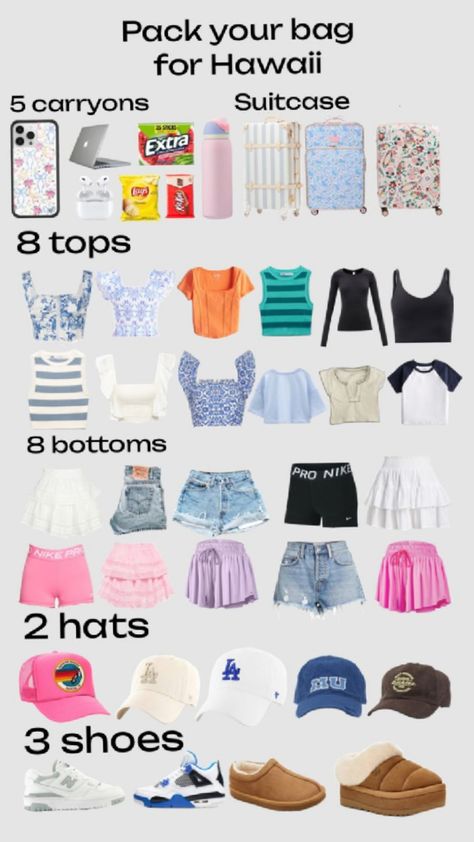 Pack ur bag for Hawai! #bag#hawai Outfits For High School, Dance Class Outfit, Cute Middle School Outfits, Middle School Outfits, Preppy Inspiration, Travel Bag Essentials, Trendy Outfits For Teens, Cute Preppy Outfits, Trendy Summer Outfits