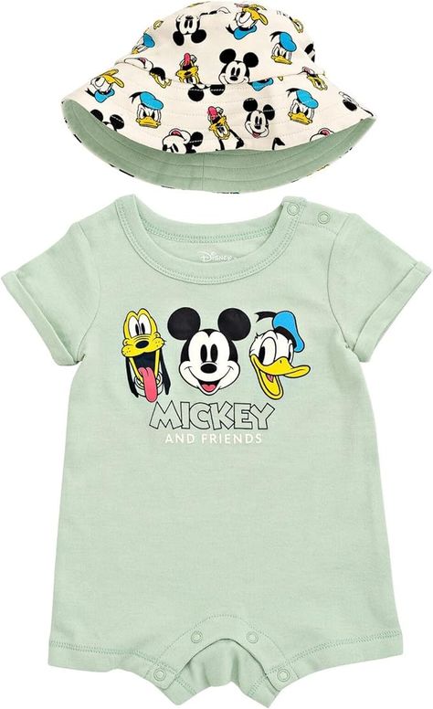 Amazon.com: Disney Lion King Mickey Mouse Winnie the Pooh Jack Skellington Lilo & Stitch Baby Romper & Bucket Sun Hat Newborn to Infant: Clothing, Shoes & Jewelry King Mickey, Mickey Mouse Outfit, Mickey Mouse Donald Duck, Mickey Love, Baby Boy Clothes Newborn, Disney Lion King, Baby Boy Romper, Infant Clothing, Lilo Stitch