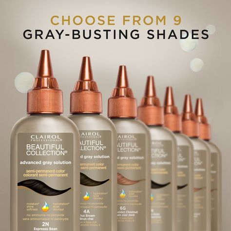 Clariol Professional Advanced Gray Solutions Semi Permanent Hair Color | Semi Permanent Hair Color | Sally Beauty Semi Permanent Hair Color For Gray Hair, Semi Permanent Color On Gray Hair, Demi Permanent Hair Color To Cover Grey, Clairol Hair Color Chart, Hair Color For Gray Hair, Color For Gray Hair, Clairol Beautiful Collection, Hair Color Brands, Shingle Colors