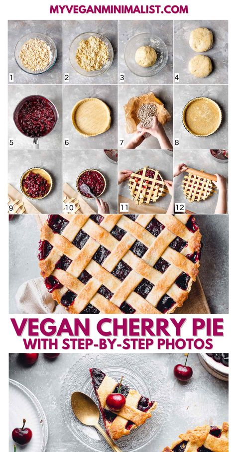 This easy vegan cherry pie recipe is simple and satisfying. Contains the best pie filling and a crunchy golden crust. Plus, my recipe gives you 3 expert tips to make sure you can nail this recipe in your first go! A healthier alternative to regular pie and can be made gluten-free. Easy Vegan Pie Crust, Healthy Cherry Pie, Vegan Pie With Graham Cracker Crust, Vegan Cherry Pie Recipe, Cherry Pie Vegan, Vegan Cherry Pie, Vegan Chocolate Pie No Tofu, Vegan Minimalist, Cherry Pie Recipe