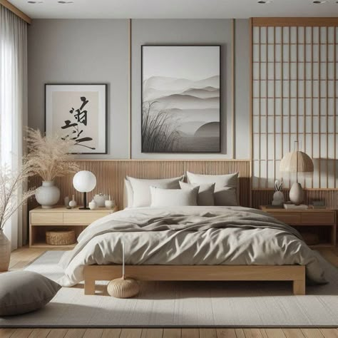 Japandi Bedroom Japan Bedroom, Japandi Style Bedroom, Atl Apartment, Master Room Design, Japandi Bedroom Ideas, Scandinavian Bedroom Ideas, Cluttered Bedroom, Interior 2024, Rose Bedroom