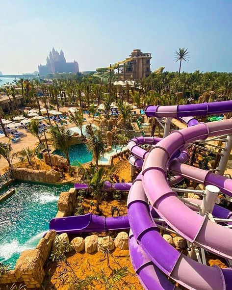 Visit Dubai on Instagram: “Make a splash at @aquaventuredubai - now the world's largest waterpark, with a brand-new expansion that features 28 record-breaking water…” Travel Scenery, Water Parks, Visit Dubai, Waterpark, Water Slides, Roller Coaster, Water Park, Worlds Largest, Vacation Spots