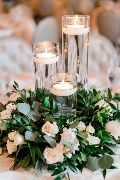 White Spray Roses, Eucalyptus Wedding Decor, Simple Wedding Centerpieces, Wedding Centerpiece Ideas, Candle Wedding Centerpieces, Non Traditional Wedding Ring, Reception Centerpieces, Cheap Wedding Centerpieces, Wedding Centerpieces Diy