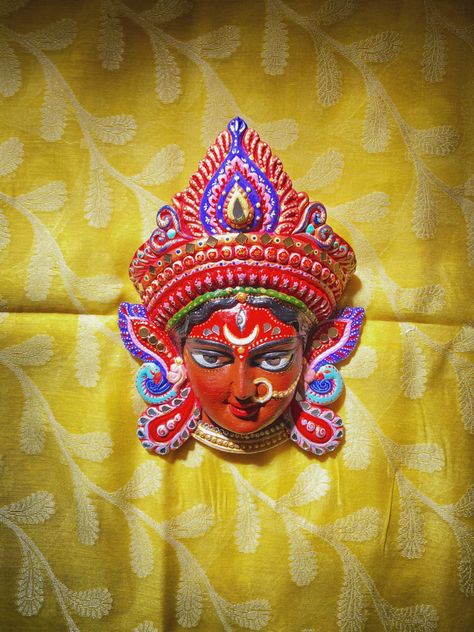 Acrylic painting of clay mask of Durga Maa Navratri Painting, Painting On Clay, Durga Devi, Devi Durga, Clay Mask, Durga Maa, Clay Masks, Acrylic Painting, Mask