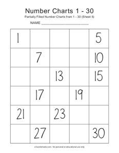 Kindergarten and Preschool Missing Numbers 1-30 Worksheets Missing Numbers 1-30 Worksheets, Printable Worksheets For Kindergarten, Letter A Coloring Pages, Printable Worksheets For Kids, Number Chart, Science Vocabulary, Counting Numbers, Missing Numbers, Worksheets For Kindergarten