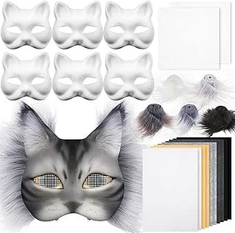 Seenelling DIY Therian Mask Kit Blank Cat Mask with Felt Fabric Sheet Plush Faux Fur Eye Mesh for Therian Gear Therian Stuff How To Make A Therian Mask Cardboard, Therian Mask No Felt, Black Cat Therian Mask Ideas, Felt Cat Mask Pattern, Therian Black Cat Mask, Therian Gear, Therian Mask, Therian Stuff, Cat Mask