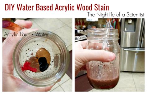 DIY Water Based Acrylic Wood Stain - Just Acrylic paint and water. No fumes! Make small or large batches. Diy Wood Stain With Acrylic Paint, Diy Wood Stain, Diy Water, Wood Stain, Small Wood Projects, Paint Stain, Flipping Furniture, Creative Crafts, Staining Wood