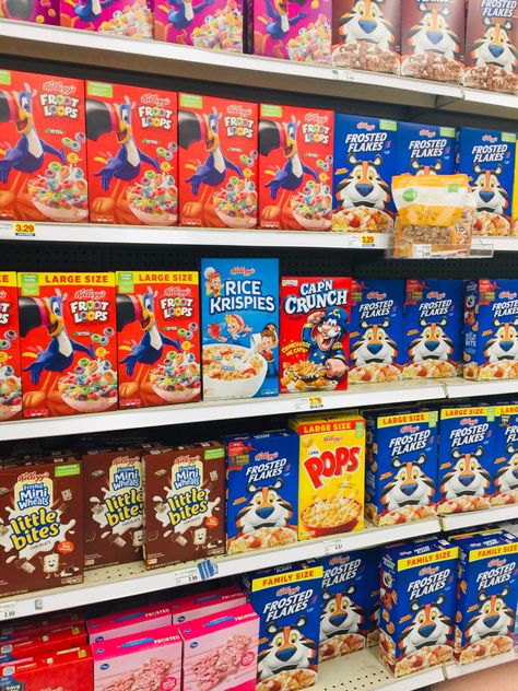 Cereal Cupboard, Cereal Food, Fruit Loops Cereal, Food References, Mini Wheats, Fruit Cereal, Cereal Brands, Grocery Store Design, Morning Cereal