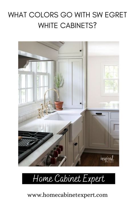 Egret White Cabinets, Sw Egret White, Butcher Block Counters, Guys Room Aesthetic, Egret White, Light Oak Floors, Off White Cabinets, Light Gray Cabinets, Natural Oak Wood