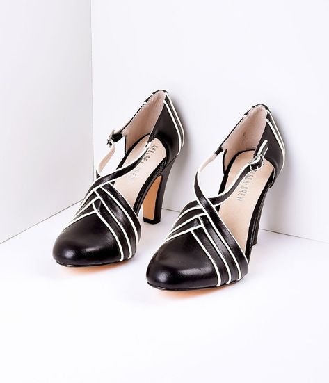 Vintage Style Black & Ivory Wrapover Leatherette D’Orsay Heels 1950s Fashion Shoes, D Orsay Heels, Rockabilly Shoes, Pin Up Shoes, Dorsay Heels, Vintage Inspired Shoes, Vintage Style Shoes, Saddle Shoes, T Strap Heels