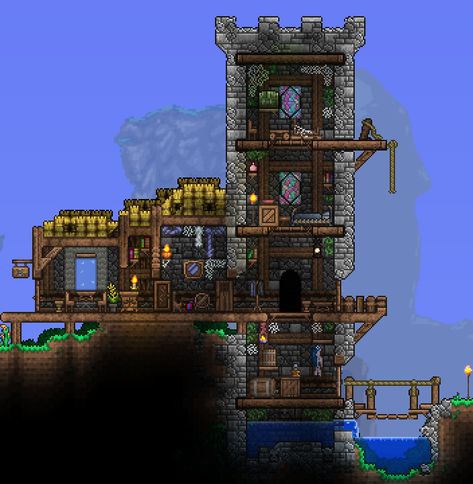 Steam Community :: :: Smol Tower Terraria Tower Design, Terraria Castle Design, Terraria Wizard Tower, Terraria Castle Ideas, Castle Terraria, Terraria Tower, Terraria Castle, Terraria Base, Terraria Design