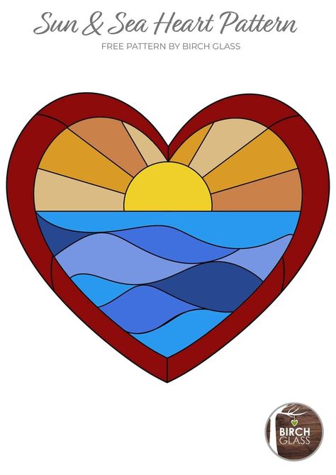 Stained Glass Ocean, Ocean Heart, Embroidery Hearts, Stained Glass Pattern, Stained Glass Birds, Easy Face Mask Diy, Sunset Ocean, Painted Hearts, Stained Glass Flowers