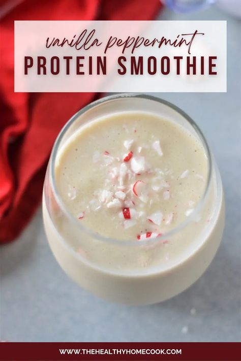 Peppermint Protein Shake, Vanilla Protein Shake Recipes, Healthy Milkshake Recipes, Breakfast Shakes Protein, Protein Drink Recipes, Winter Smoothies, Protein Milkshake, Protein Powder Smoothie, Peppermint Recipes