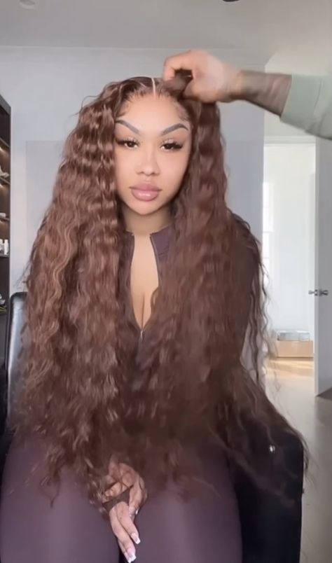 Curly Brown Lace Front Wig, Brown Deep Wave Wig, Brown Curly Wig, Hairstyles Wigs, Frontal Wig Hairstyles, Hair Twist Styles, Hair Done, Frontal Hairstyles, Hair Laid