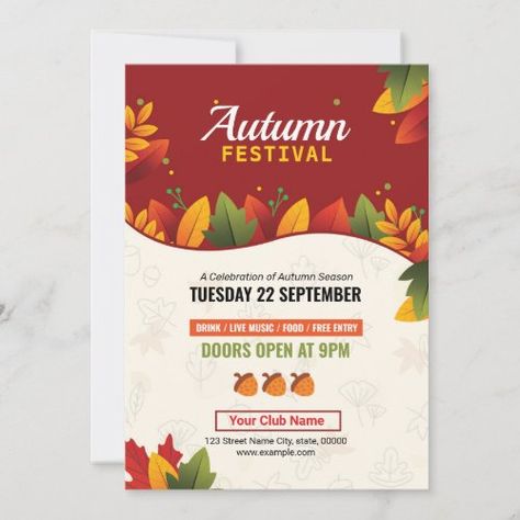 $2.09 | Fall / Autumn Festival Party Flyer #fall, flyer, autumn, festival, party, invitation, invite, celebration, club, printable Autumn Festival, Party Flyer, Fall Festival, Fall Shopping, Festival Party, Fall Autumn, Fall Season, Festival