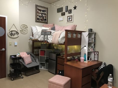 Dorm Room- UNT Rawlins Hall Unt Dorm, Amazing Beds, Dorm Room Essentials List, Dorm Room Layouts, Boys Dorm Room, College Dorm Room Inspiration, Dream Dorm Room, Dream Dorm, Dorm Room Hacks