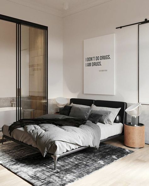 Bachelor Pad Bedroom, Bachelor Bedroom, Mens Bedroom Decor, Modern Bedroom Ideas, Minimal Bedroom, Loft Interior, Minimalist Bedroom Design, Bedroom Setup, Modern Bedroom Design