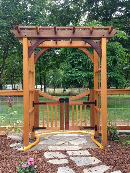 Garden Arbor With Gate, Arbor Gate, Backyard Fencing, Cedar Arbor, Cedar Gate, Garden Gates And Fencing, Garden Archway, Wooden Arbor, Garden Gate Design