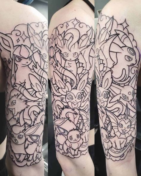 Pokemon Tattoo Sleeve on Full Shoulder Pokemon Sleeves, Nerdy Tattoos, Gamer Tattoos, Saved Tattoo, Pokemon Tattoo, Flash Tattoo Designs, Black Pokemon, Tattoo Designs And Meanings, Tattoo Outline