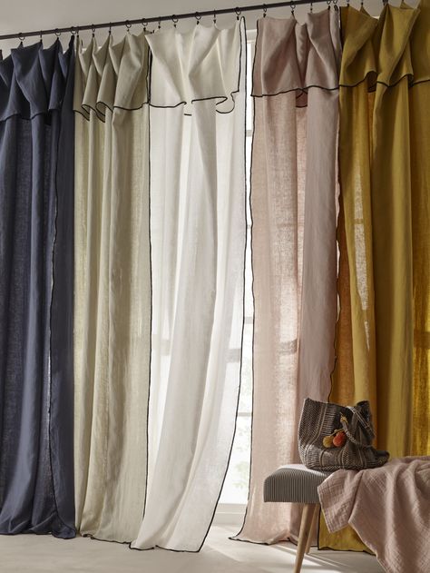 Collection linge de maison en lin Bouchara Bedroom Curtains With Blinds, Plain Curtains, The Curtains, Curtain Designs, Linen Curtains, Curtains Bedroom, Interior Furniture, Curtains Living Room, Curtains With Blinds