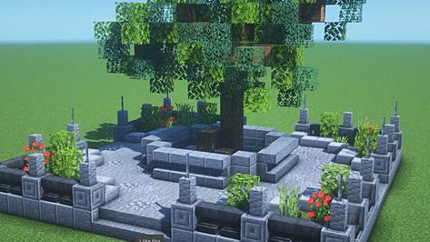 Minecraft Garden Design, Minecraft Garden Ideas, Garden Minecraft, Minecraft Fountain, Minecraft Tree, Minecraft Garden, Minecraft World, Zen Garden Design, Japanese Zen Garden