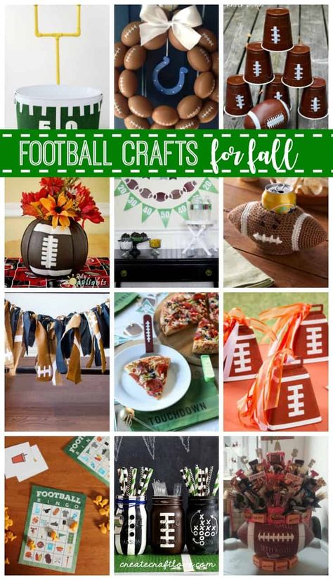 Fabulous Football Crafts for Fall Diy Outdoor Football Decor, Football Crafts For Adults, Michigan Tailgate Food, Diy Football Team Gifts, Football Sewing Projects, Dollar Tree Football Decor, Diy Football Decorations, Football Craft Ideas, Football Crafts To Sell