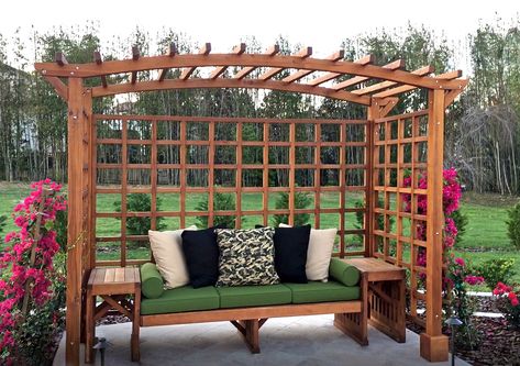 Garden Bench Trellis, Garden Bench With Trellis, Trellis With Bench, Bench With Trellis, Garden Arbor Bench, Trellis Bench, Arbor With Bench, Backyard Vineyard, Bench Planter