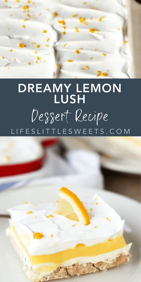 Lemon Lush Dessert Recipe, Lemon Lush Recipe, Lemon Lush Dessert, Lush Dessert, Lush Cake, Lush Recipes, Lemon Lush, Pecan Crust, Pecan Desserts