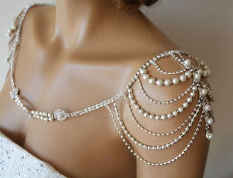 Crystal Wedding Dress, Shoulder Jewelry, Shoulder Necklace, Wedding Necklaces, Wedding Dress Accessories, Shoulder Chain, Pearl Wedding, Crystal Wedding, Bride Jewellery