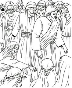 Touching Jesus Coloring Page, hem of the Garment, St. Veronica, July 12 Doc Mcstuffins Coloring Pages, Jairus Daughter, Free Bible Coloring Pages, Jesus Coloring Pages, Childrens Sermons, Miracles Of Jesus, Bible Story Crafts, School Coloring Pages, Life Of Christ