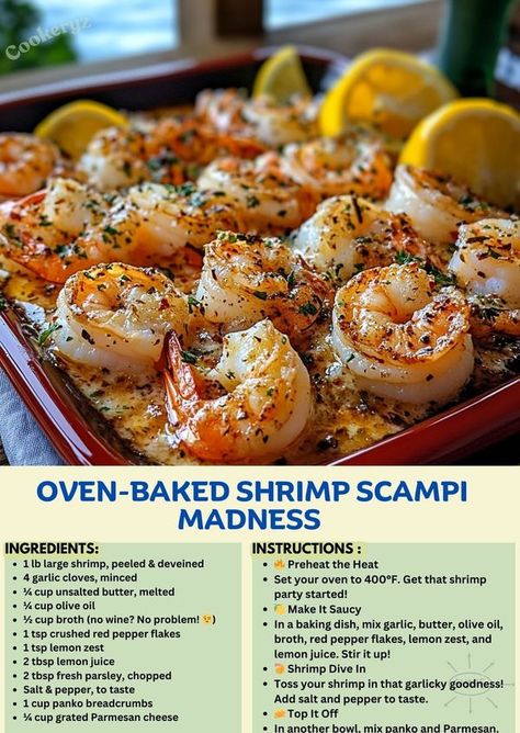 Cookeryz - 🔥Oven-Baked Shrimp Scampi Madness 🍤🧄... Shrimp Scampi Bake, Shrimp Scampi Baked Recipe, Oven Baked Shrimp Scampi, Oven Baked Shrimp Recipes, Oven Baked Shrimp, Shrimp In The Oven, Baked Shrimp Recipes, Baked Shrimp Scampi, Fish Dinner Recipes