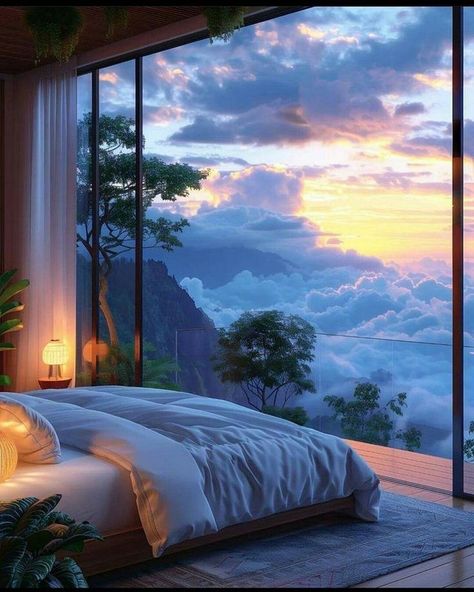 Mountain Bedroom, Penthouse View, Dream Life House, Cosy Room, House Arch Design, Beautiful Locations Nature, Home Building Design, Window View, Luxury Homes Dream Houses