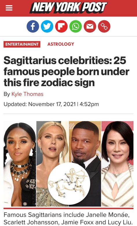 Sagittarius Celebrities, Fire Zodiac Signs, Fire Zodiac, Sagittarius Season, Astrology Numerology, Fire Signs, New York Post, Spiritual Gifts, Astrology Zodiac