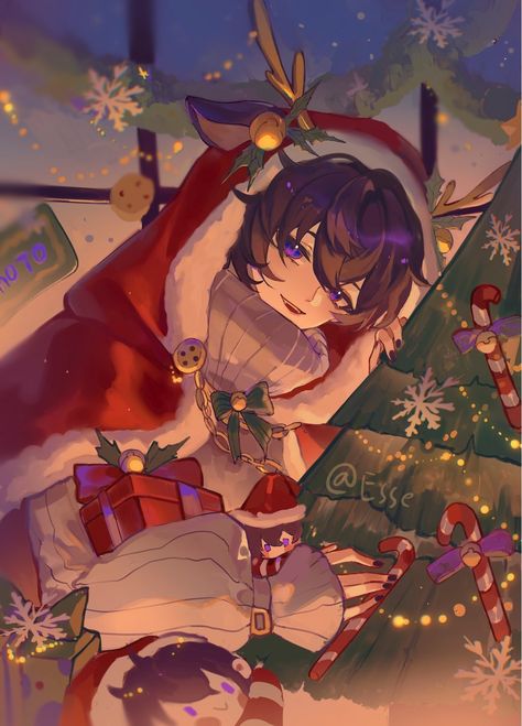 Christmas Poses, Anime Christmas, Anime Heaven, Anime Wolf, Fantasy Art Landscapes, Boys Christmas, Anime Fanart, Anime Boy, Cute Art