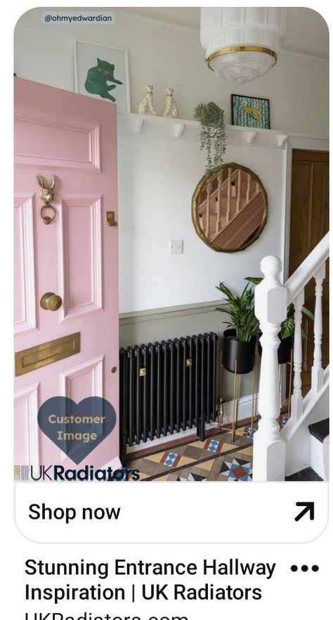 Pink Radiator, House Front Landscaping, Rustic Cottage Interiors, Neutral Whites, Home Front Elevation, Dream Flat, Landing Ideas, Upstairs Hallway Ideas, Column Radiator