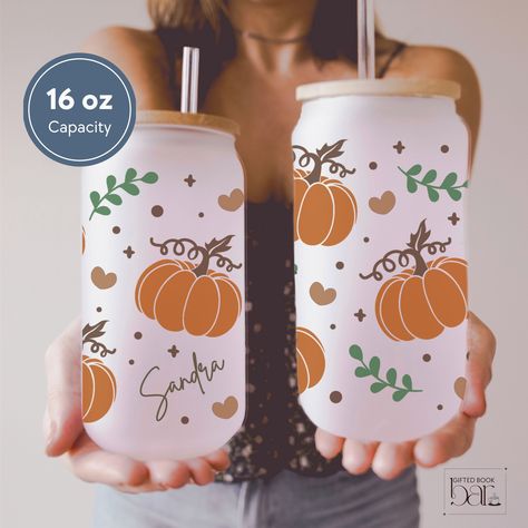 Refreshing Cocktail, Book Bar, Glass Coffee Cups, Pumpkin Season, Pumpkin Seasoning, Refreshing Cocktails, Personalized Cups, Fun Cup, Cute Pumpkin